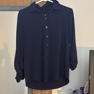 Women's Navy Button-Up Blouse